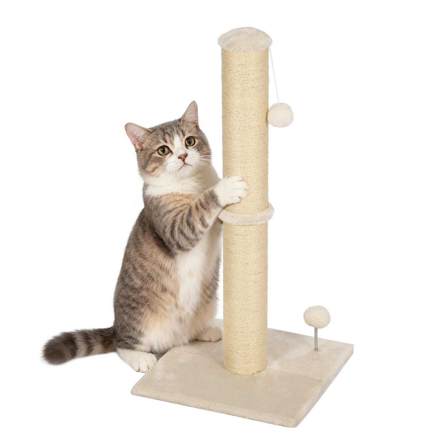 XF XINFENG 33 Inch Cat Scratching Post Cat Scratcher Natural Sisal Rope Scratch Post Trees with Hanging Ball for Indoor Cats and Adults ,Beige