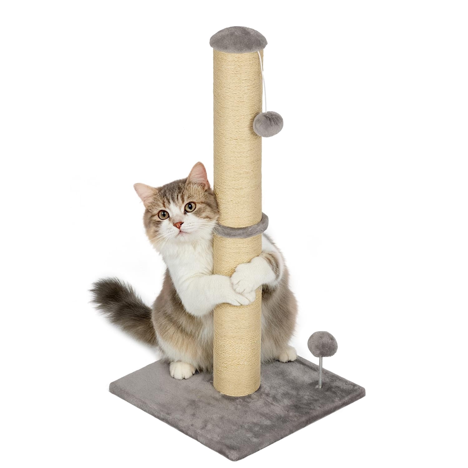 XF XINFENG 33 Inch Cat Scratching Post Cat Scratcher Natural Sisal Rope Scratch Post Trees with Hanging Ball for Indoor Cats and Adults , Gray