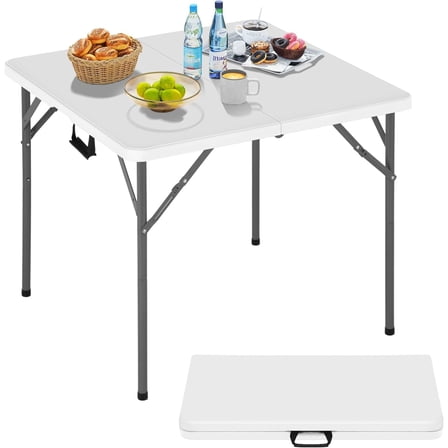 XF XINFENG 34" Square Foldable Plastic Table - Portable Outdoor & Indoor Use w/Collapsible Legs, Handle for Camping, Picnic, Office, White