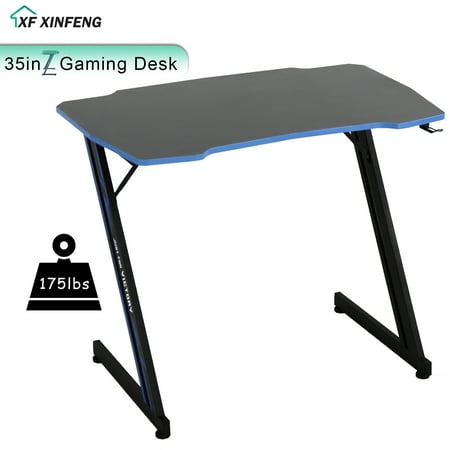 XF XINFENG 35" Z-Shaped Computer Desk, Adult Lap Desks, with Mouse Pad & Headphone Hook, 23.6 x 35.4 in, Blue