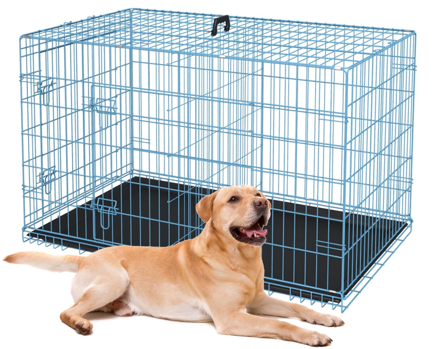 XF XINFENG 36 inch Dog Cage for Medium Breeds Folding Metal Wire Dog Crate with Double Door,Leakproof Tray for Indoor Outdoor ,Blue