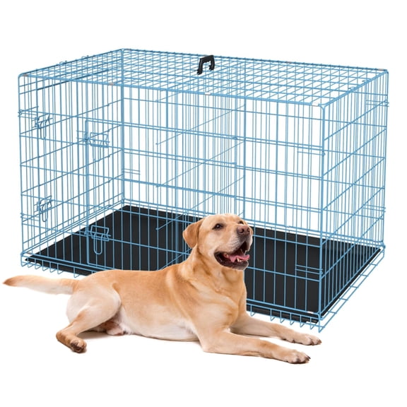 XF XINFENG 36 inch Dog Cage for Medium Breeds Folding Metal Wire Dog Crate with Double Door,Leakproof Tray for Indoor Outdoor ,Blue