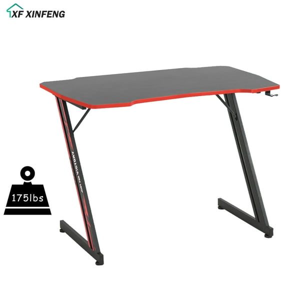 XF XINFENG 39" Z-Shaped Computer Desk, Ergonomic, Simple, Office/Home Table, PC Workstation Gaming Table with Mouse Pad & Headphone Hook, Red