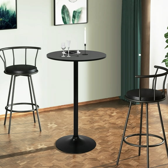 XF XINFENG 39-inch Modern Bar Table - Metal Base & MDF Top, Round Pub Table for Home Kitchen, Dining Room, Bistro, Black