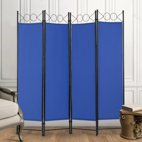XF XINFENG 4 Panel Room Dividers 5.6FT Steel Frame Folding Privacy Screen Portable Freestanding Partition Wall Divider for Home Office (Blue)