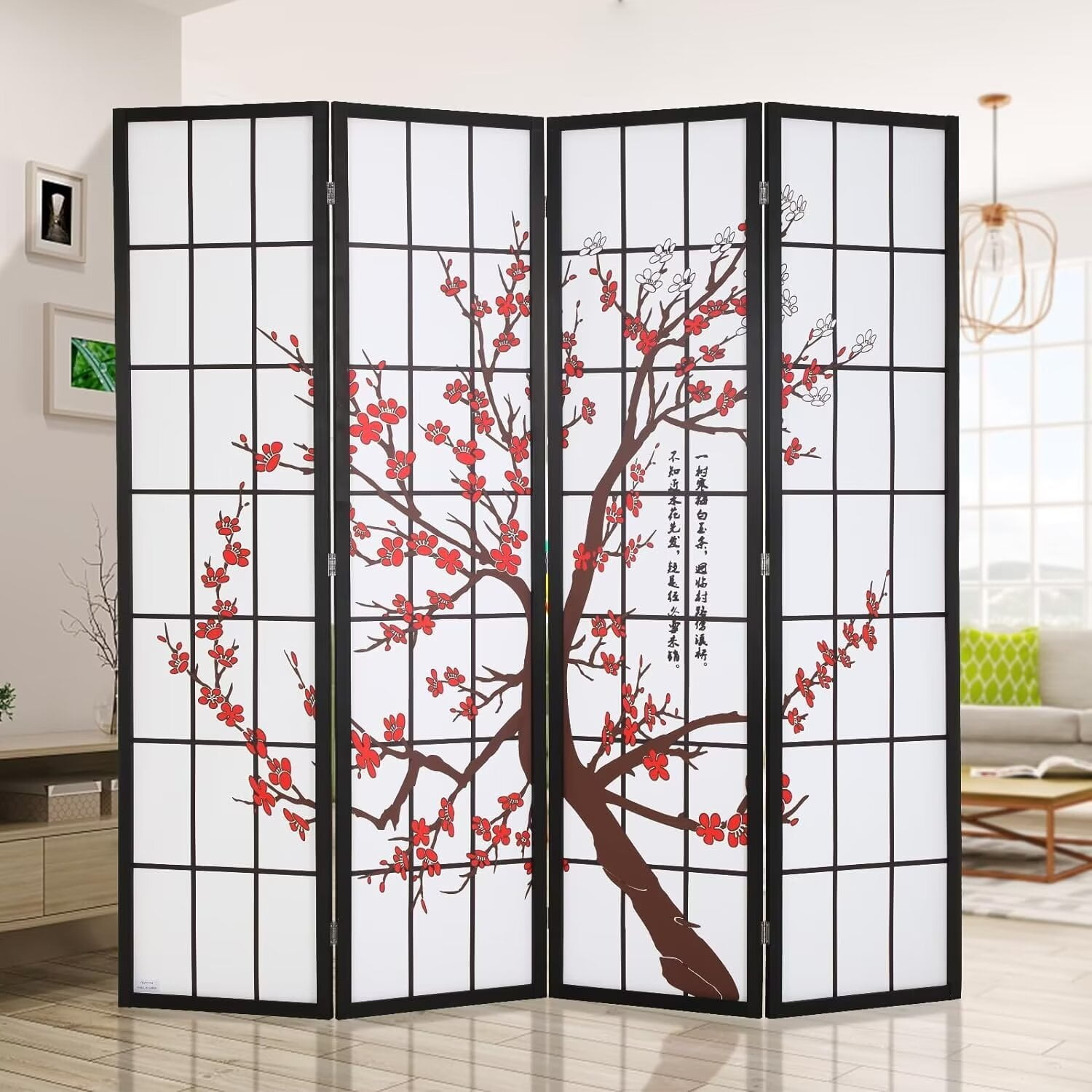 Komplex Screen Divider XF XINFENG 4 Panel Room Dividers Japanese Plum Blossom Screen Wall ...