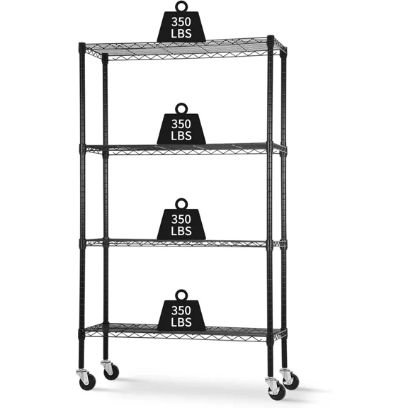 XF XINFENG 4-Tier Storage Shelves Organizer with Wheels NSF Wire Shelving Rack Adjustable Metal Shelves for Pantry Kitchen (36" L x 14" W x 62" H,Black)