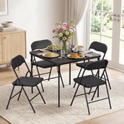 XF XINFENG 5 Piece Folding Table and Chairs Set, 4 PU Padded Foldable Chairs with Portable Dining Table for Kitchen Patio Party Camping, Black