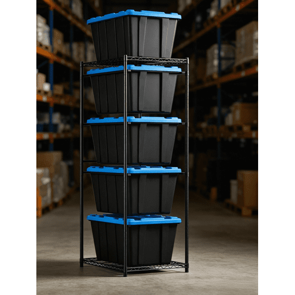 XF XINFENG 5-Tier Tote Storage Rack for 27 Gallon Bins, Heavy Duty Metal Wire Shelving Unit 250 LBS Capacity, Fits 18"-20.6" Width Storage Bin Rack for Garage Pantry Kitchen Basement  Black
