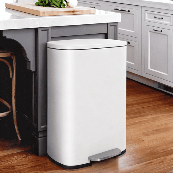 XF XINFENG 50 Liter / 13 Gallon Kitchen Trash Can Step Garbage Can Stainless Steel for Bathroom Bedroom Home Office,White