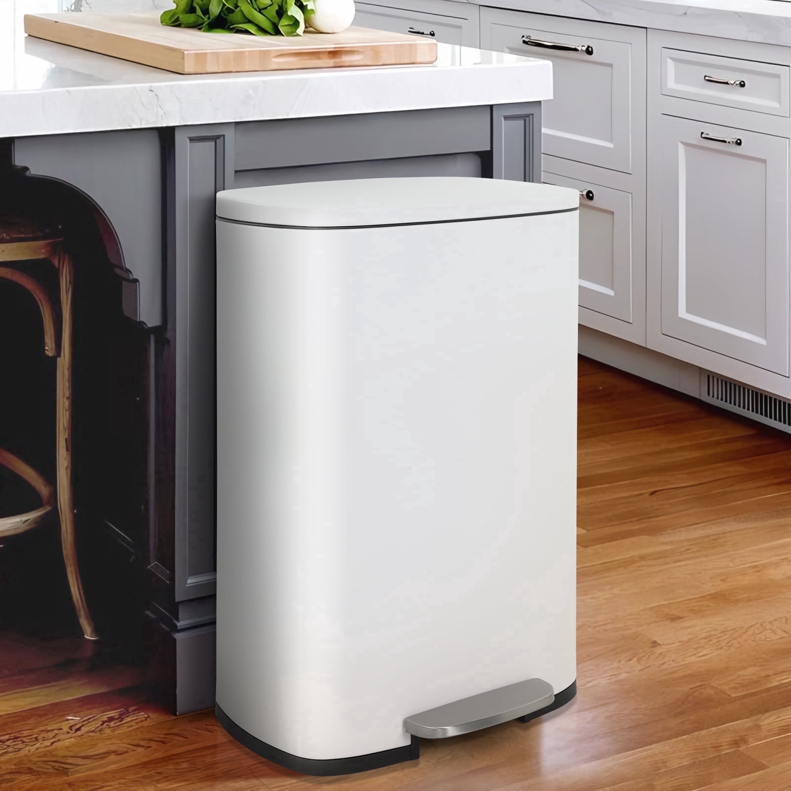 XF XINFENG 50 Liter / 13 Gallon Kitchen Trash Can Step Garbage Can Stainless Steel for Bathroom Bedroom Home Office,White