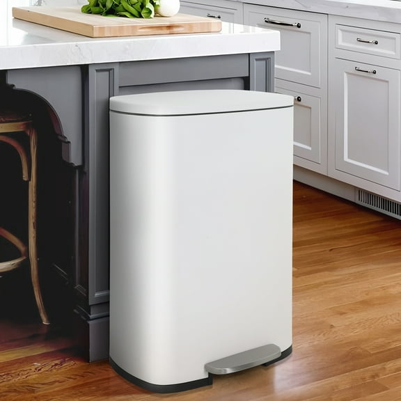 XF XINFENG 50 Liter / 13 Gallon Kitchen Trash Can Step Garbage Can Stainless Steel for Bathroom Bedroom Home Office,White