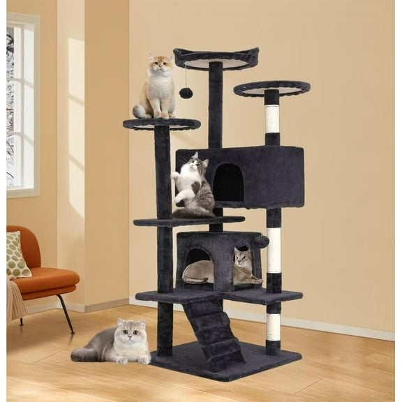 XF XINFENG 54 in Cat Tree Tower Multi-Level Cat Cozy Condo Furniture for Indoor Cats with Scratching Posts Stand House ,Dark Grey