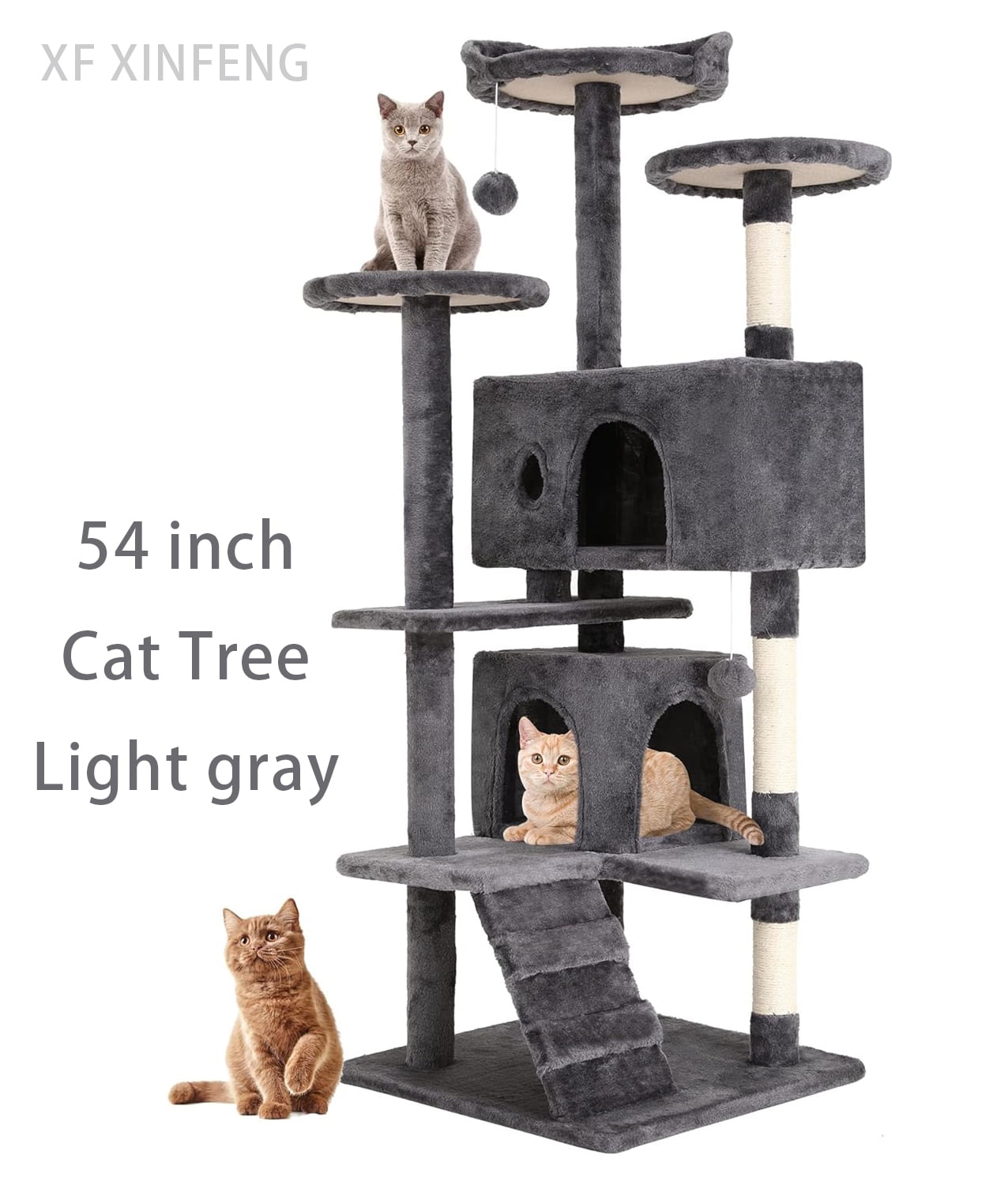 XF XINFENG 54 in Cat Tree Tower Playhouse Multi-Level Pet/Cat Cozy Condo Furniture for Indoor Cats with Scratching Posts Stand House,LIGHT GRAY