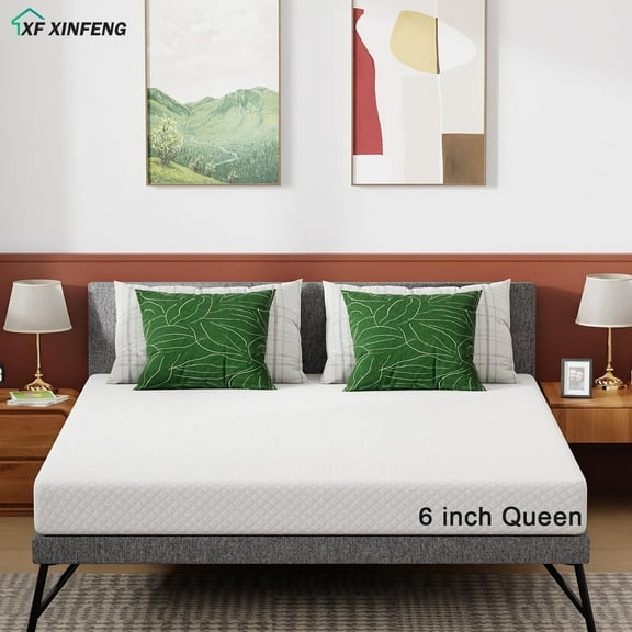 XF XINFENG 6 Inch Queen Single Mattress Memory Foam Tight Top Medium Firm Pressure Relieving Relaxing CertiPUR-US Certified Mattress-in-a-Box, White