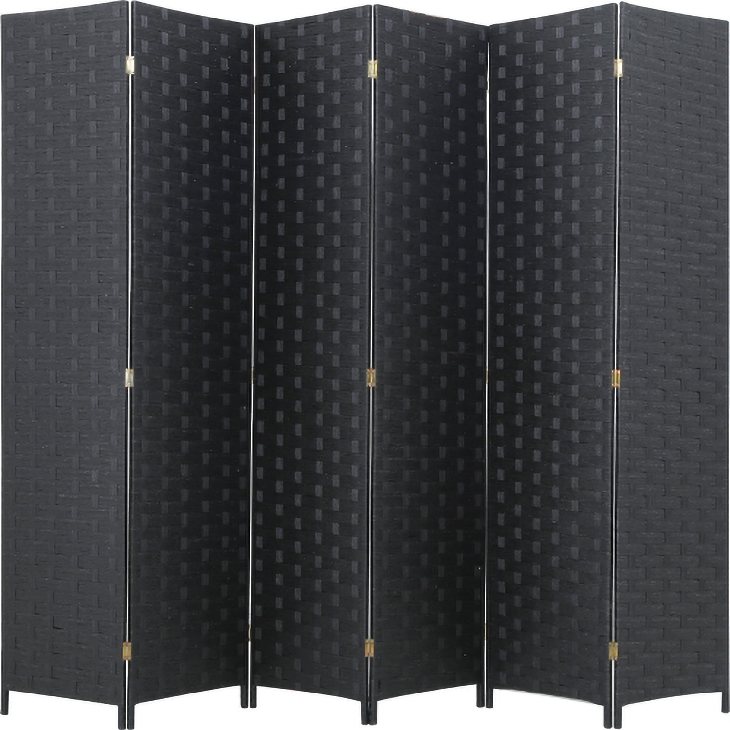 Black Woven Wood 6-Panel Folding Room Divider