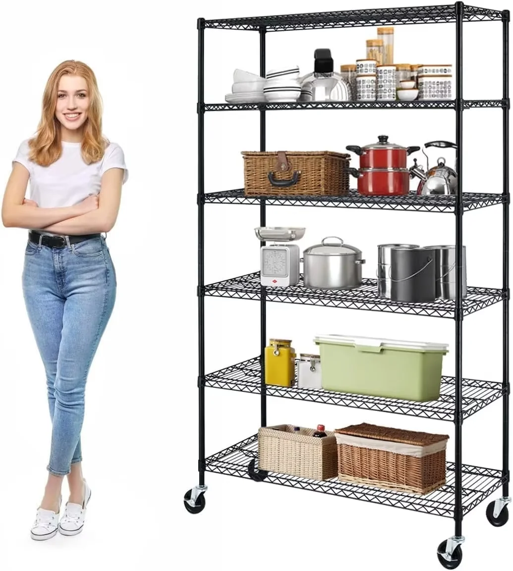Black Heavy Duty 6-Tier Adjustable Metal Wire Shelving Unit