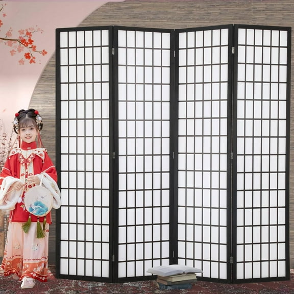 XF XINFENG 6 ft 4 Panel Room Divider, Folding Privacy Divider, Wooden Room Divider Screen, Portable Freestanding Wall Divider, Japanese-Inspired Screen for Home Office Restaurant Bedroom