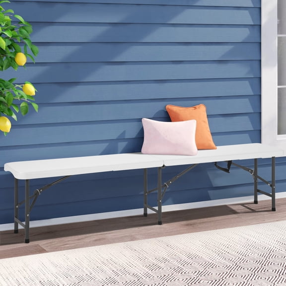 XF XINFENG 6FT Folding Bench with Carrying Handle, Portable Plastic Outdoor Garden Bench Folding Chair for Picnic Camping Dining Party, 440 lbs, White(1 Pack)