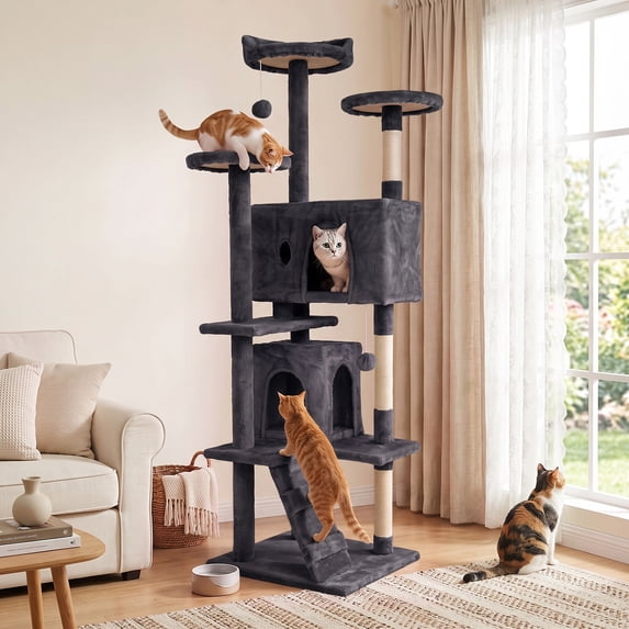 XF XINFENG 70" Cat Tree Tower Playhouse for Indoor Cats with Scratching Posts, Multi-Level Pet Cozy Condo Furniture, Ashy