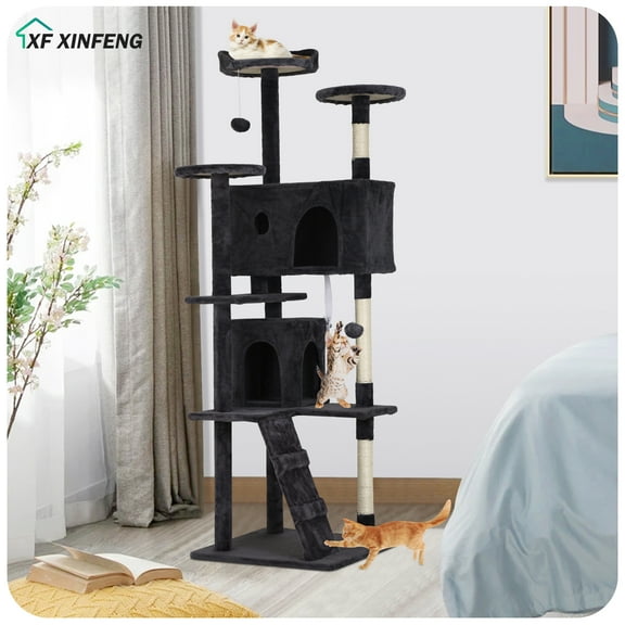 XF XINFENG 70" Cat Tree Tower Playhouse for Indoor Cats with Scratching Posts, Multi-Level Pet Cozy Condo Furniture, Dark Gray