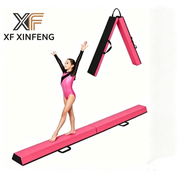 XF XINFENG 8FT Folding Balance Beam with Carry Handles & Anti-Slip Base  Foldable Gymnastics Beam for Home, Indoor Practice  for Kids, Beginners & Pros (Pink)