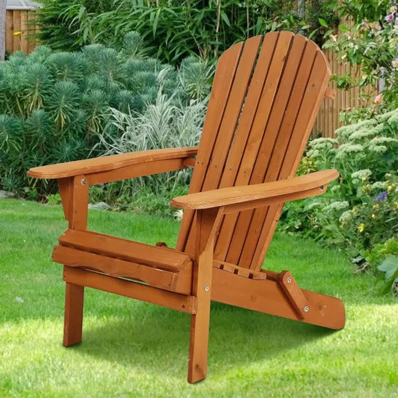 XF XINFENG Adirondack Chair Outdoor Chairs Fire Pit Seating Folding Wooden Adirondack Lounger Chair Patio Chair Lawn Chair Weather Resistant Wood Chairs w/Natural