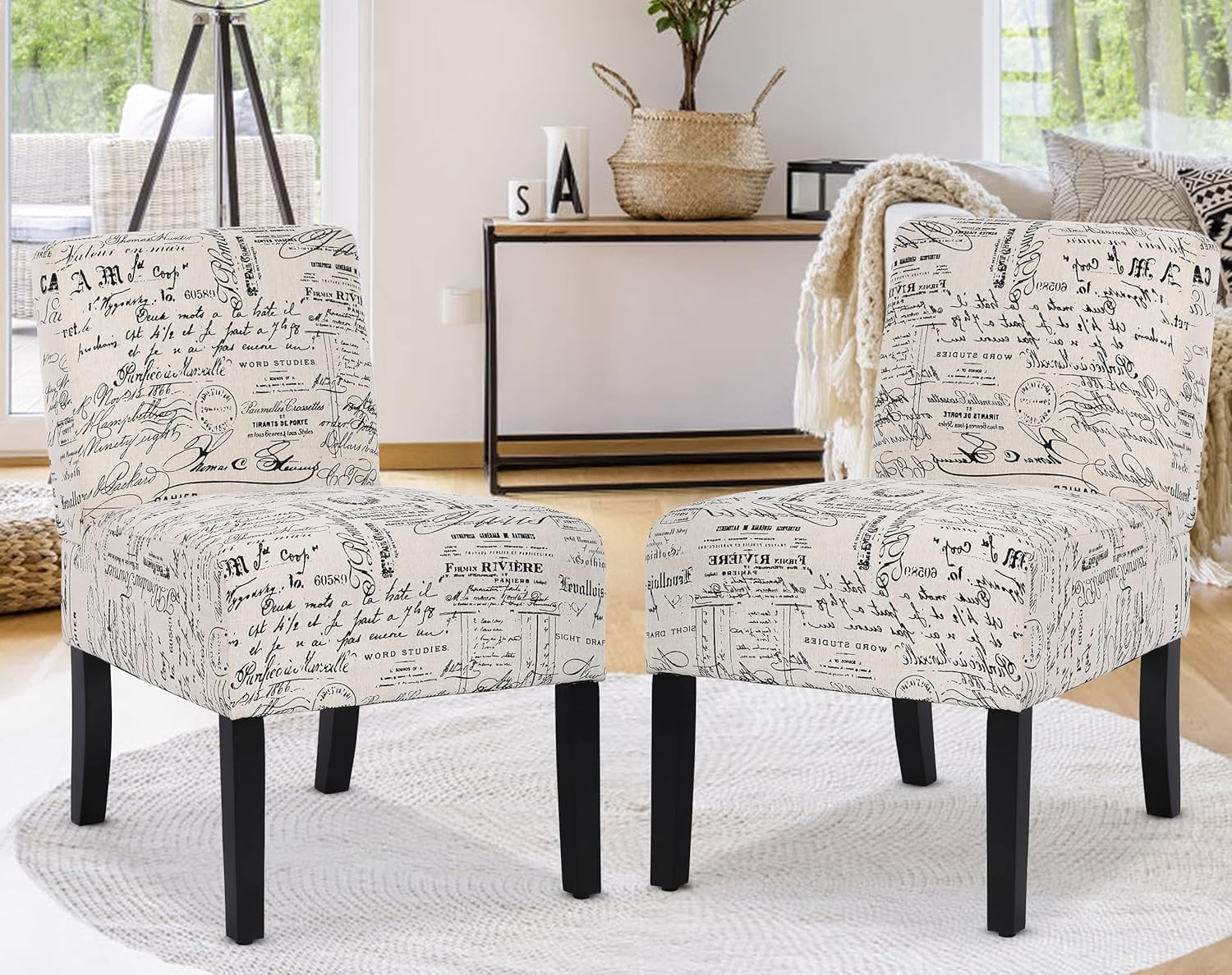 XF XINFENG Armless Accent Chair Set of 2 with 8.3" Thick Cushion & Solid Wood Legs, Modern Vanity Chair Side Chair for Dining Room Living Room Bedroom, 330 lbs Capacity, White