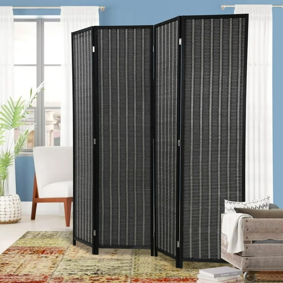 XF XINFENG Bamboo Room Dividers 4 Panel 72" Tall Folding Privacy Screen Partition Wall Divider for Living Room, No Assembly Needed, Black