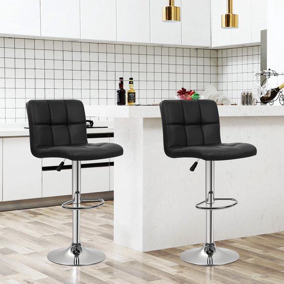 XF XINFENG Bar Stools Set of 2 with Footrest, PU Leather Adjustable Swivel Kitchen Counter Stools with Back Dining Chairs for Dining, Bar(Black)