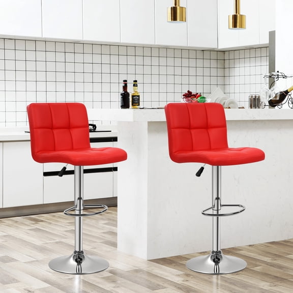 XF XINFENG Bar Stools Set of 2 with Footrest, PU Leather Adjustable Swivel Kitchen Counter Stools with Back Dining Chairs for Dining, Bar(Red)