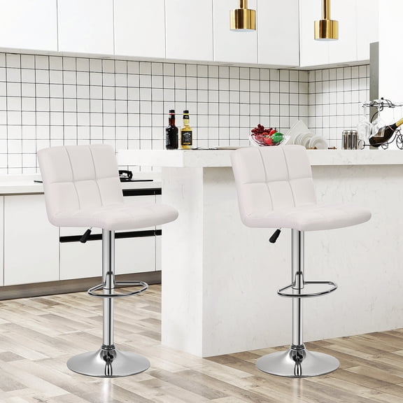 XF XINFENG Bar Stools Set of 2 with Footrest, PU Leather Adjustable Swivel Kitchen Counter Stools with Back Dining Chairs for Dining, Bar(White)