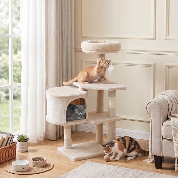 XF XINFENG Cat Tree 36 inch Tall Scratching Toy Activity Centre Cat Tower Cat Condo Multi-Level Furniture Scratching Posts for Indoor Cats, Beige
