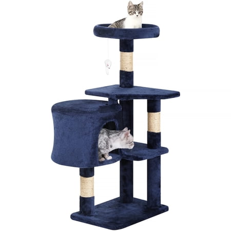 XF XINFENG Cat Tree 36 inch Tall Scratching Toy Activity Centre Cat Tower Cat Condo Multi-Level Furniture Scratching Posts for Indoor Cats, Navy Blue