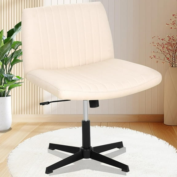 XF XINFENG Criss Cross Chair with back Armless Home/Office Chair No Wheels Modern Swivel Height Adjustable Ergonomic Desk Chair with Wide Seat Computer Task Vanity,Beige