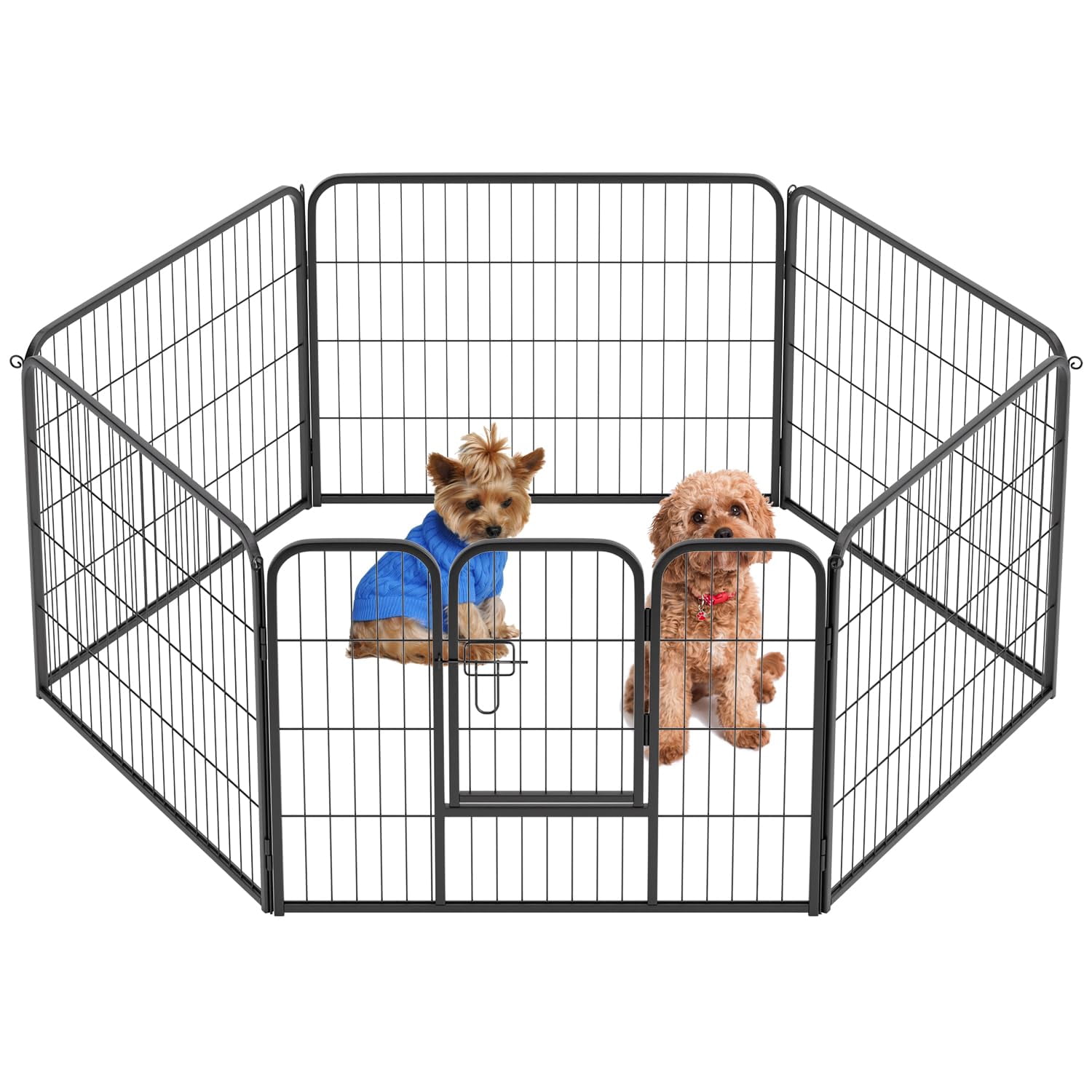 XF XINFENG Dog Playpen 24 inch 6 Panels Metal Dog Pen Pet Dog Fence Outdoor Exercise Pen with Doors,Pet Puppy Playpen for RV Camping Yard, Black