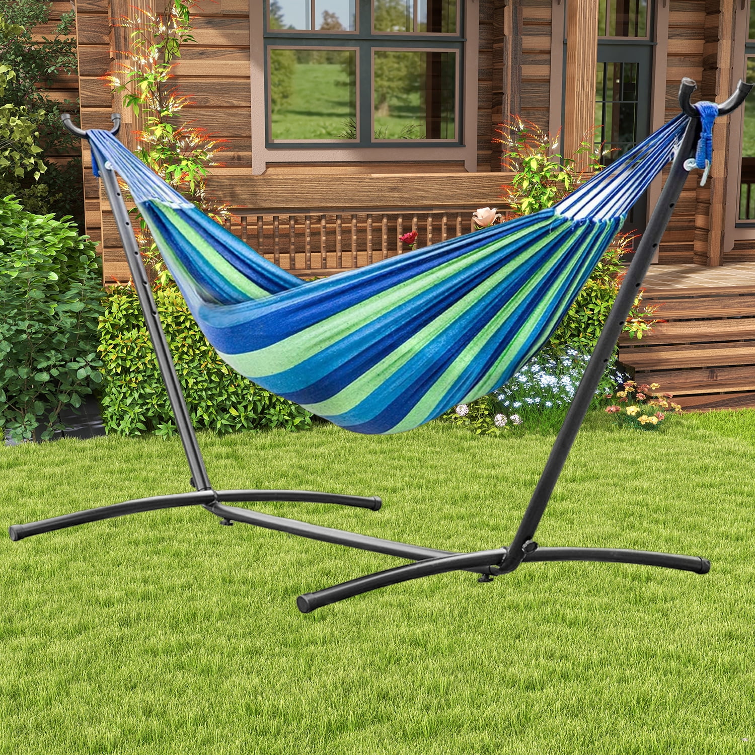 XF XINFENG Double Hammock Space Saving Steel Stand and Portable Carrying  Case 300 lbs Capacity for Indoor Outdoor Patio Backyard Garden,Blue -  Walmart.com, image size:1500x1500