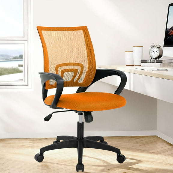 XF XINFENG Ergonomic Office Chair, Breathable Mesh, High Elasticity Sponge, Adjustable Backrest, Computer Chair with Armrests and Rollers, Orange