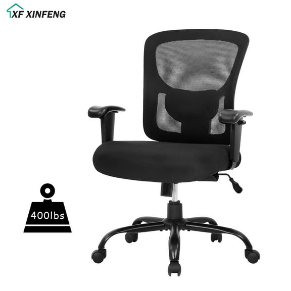 XF XINFENG Ergonomic PU Leather Desk/Office/Computer Chair, Capacity 400lbs, Lumbar Support, Wide Seat, Adjust Arms, Rolling Swivel, High Back, Home/Office,Black