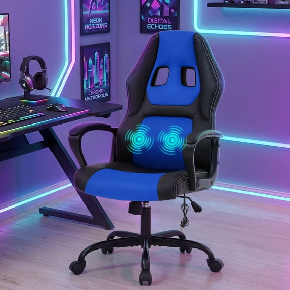XF XINFENG Gaming Chair Ergonomic Office Chair, PU Leather Computer Chair with Lumbar Massage, Height Adjustable 360° Swivel Racing Chair for Adult, Blue