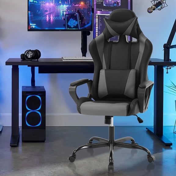 XF XINFENG Gaming Chair PU Leather Ergonomic Office Chair with Lumbar Support 360°Swivel Computer Desk Chair for Home Office, Gray