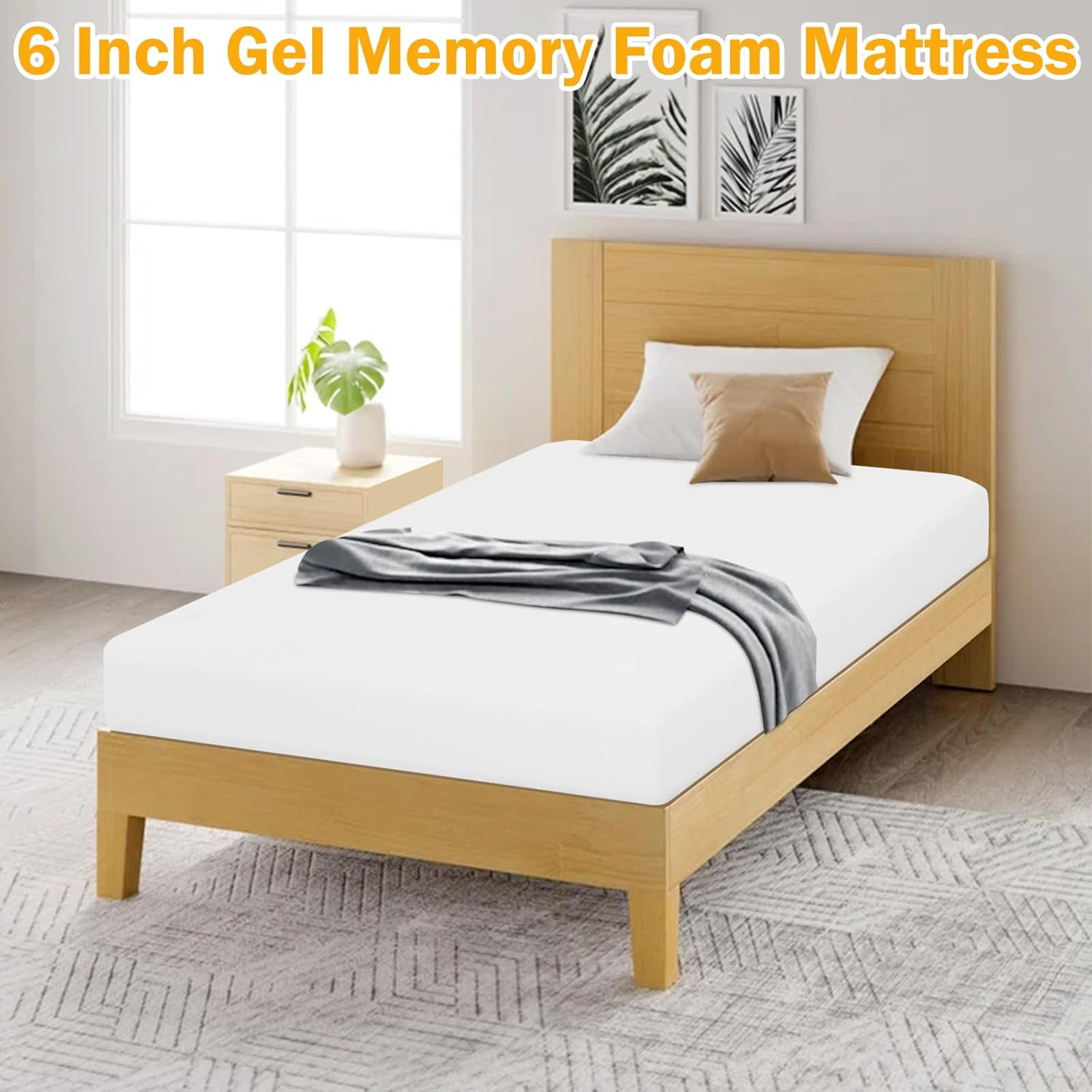 XF XINFENG Gel Memory Foam Twin Mattress - 6" Medium-Firm, Pressure-Relieving & Cool Sleep, CertiPUR-US Certified, Bed-in-a-Box (Twin Size)