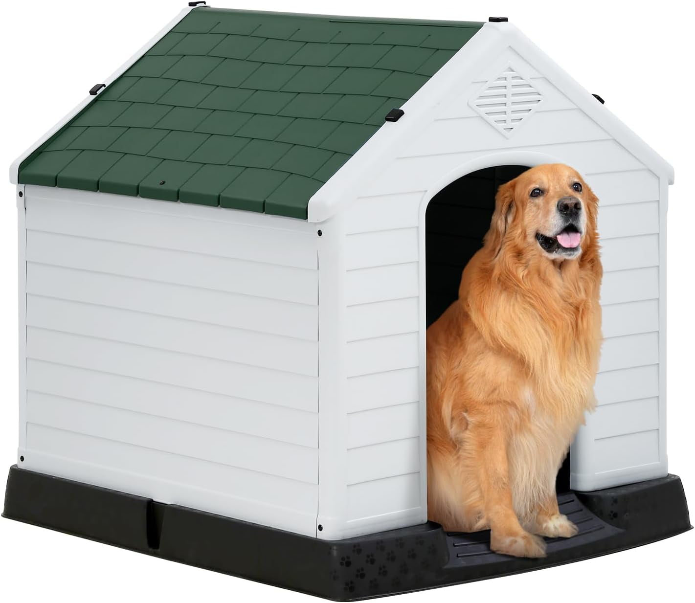 XF XINFENG Large Dog House Plastic Indoor Outdoor Waterproof Dog Kennel with Air Vents Elevated Floor( Green, 41''L*37.4''W*39''H)