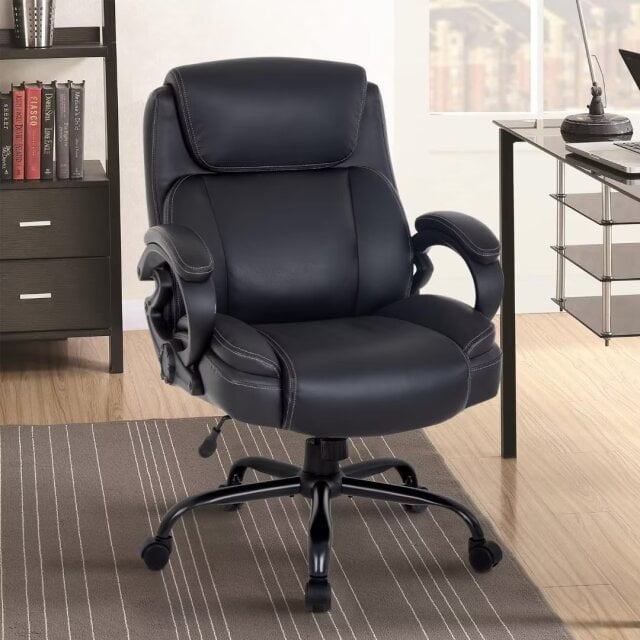XF XINFENG Office Chair 400lbs Wide Seat Adjustable Ergonomic Desk Chair PU Leather Computer Chair with Lumbar Support,Black
