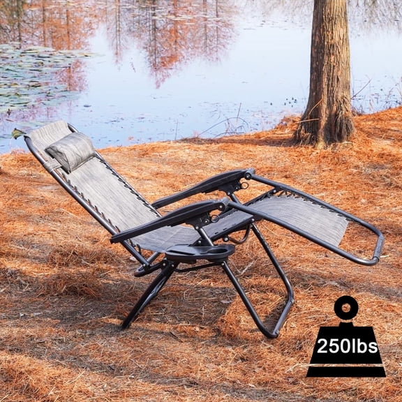 XF XINFENG Outdoor Zero Gravity Chair 250lbs Capacity Folding Adjustable Lounge Mesh Recliners Indoor Camping Backyard Chair With Pillow/Cup Holder Tray for Adult, Teen, Children, Gray (2 Pack)