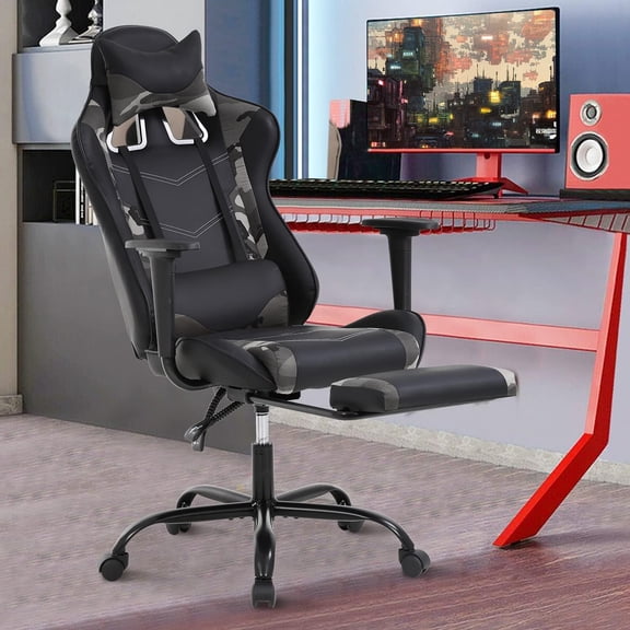 XF XINFENG PC Gaming Chair with Footrest & Lumbar Support, Ergonomic High Back Computer Desk Chair Adjustable Racing Style Video Game Chair Reclining Chair, Camo