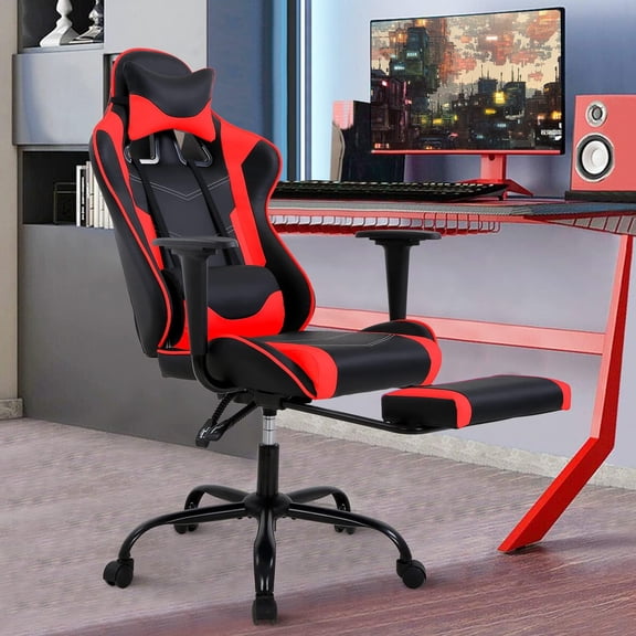 XF XINFENG PC Gaming Chair with Footrest & Lumbar Support, Ergonomic High Back Computer Desk Chair Adjustable Racing Style Video Game Chair Reclining Chair, Red