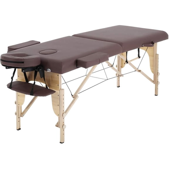 XF XINFENG Portable Massage Table 73 inch 2 Fold Lash Bed Height Adjustable Tattoo Salon Bed 350 lbs Capacity with Facial Cradle & Carry Case, Brown