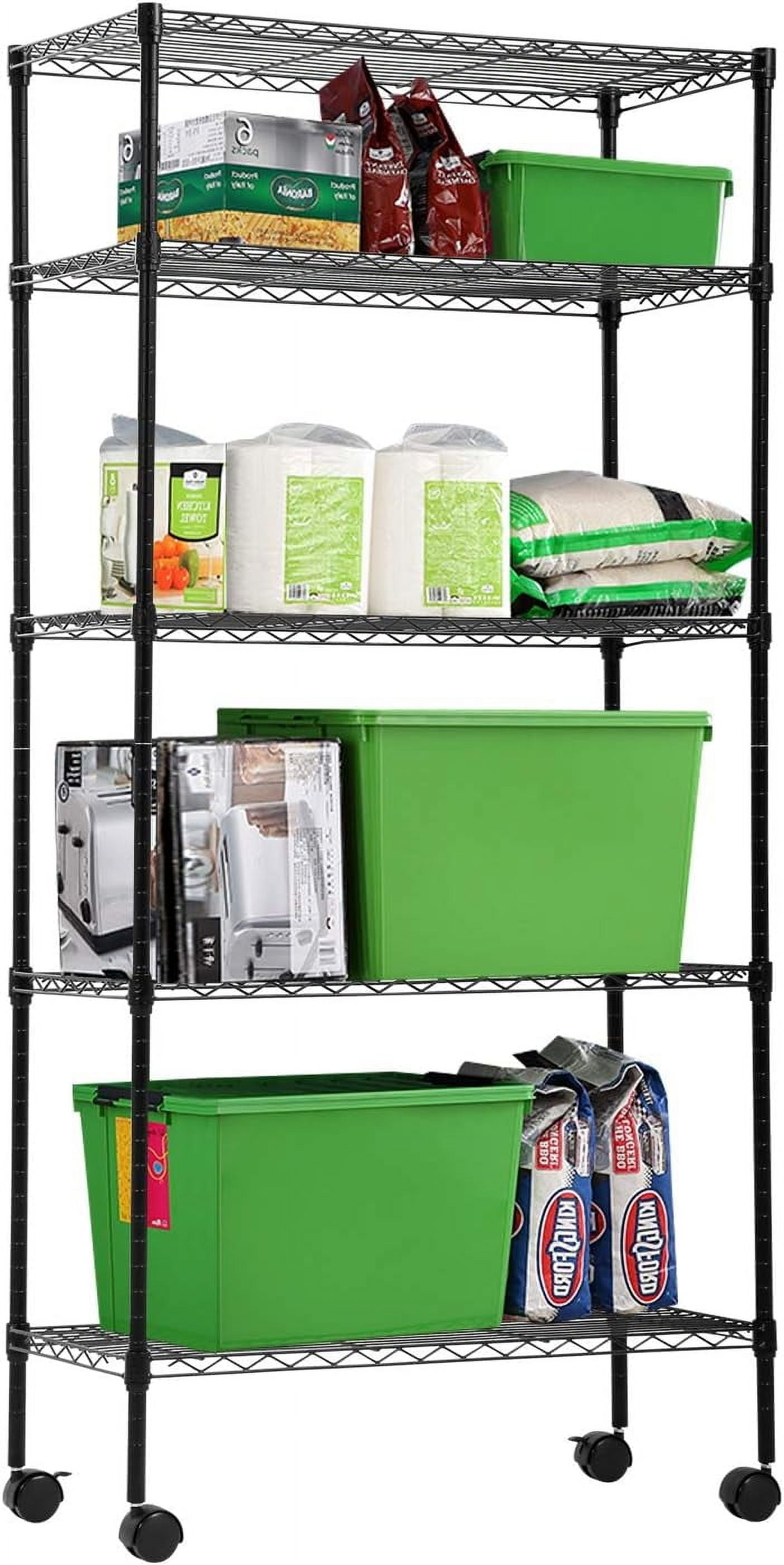 Black Heavy Duty 5-Tier Metal Wire Shelving Unit with Wheels