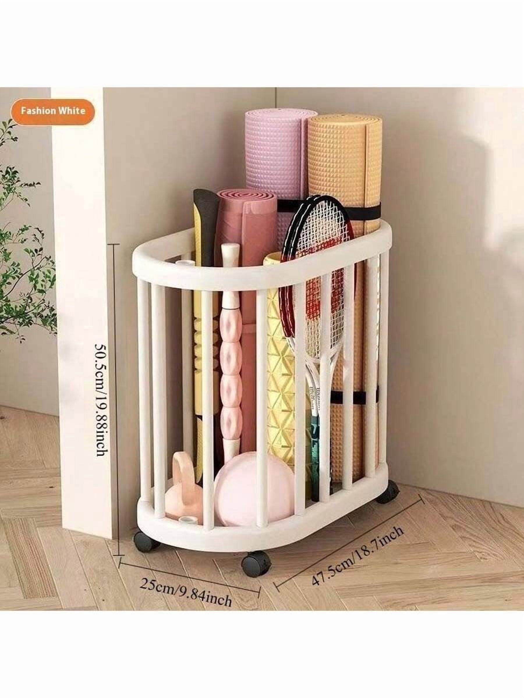 XFH Multifunctional Storage Basket With Wheels, 1PC Modern Movable Organizer Bin For Yoga Mat, Badminton Racket, Sports Equipment, Laundry Hamper, Simple Rolling Utility Cart For Home